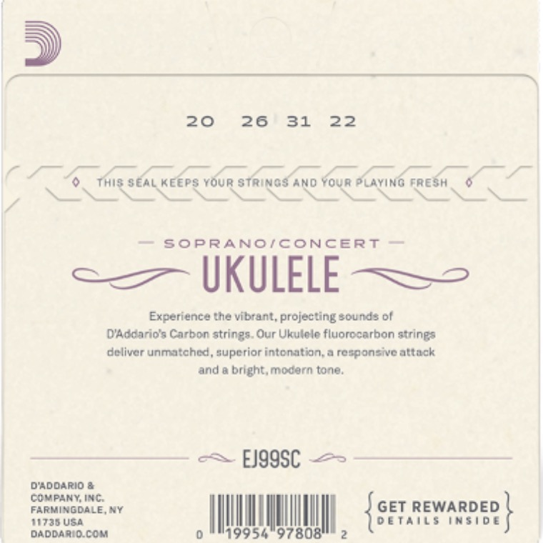 D'Addario ej99sc Concert fluorcarbon Set sopraan/concert ukelele snaren