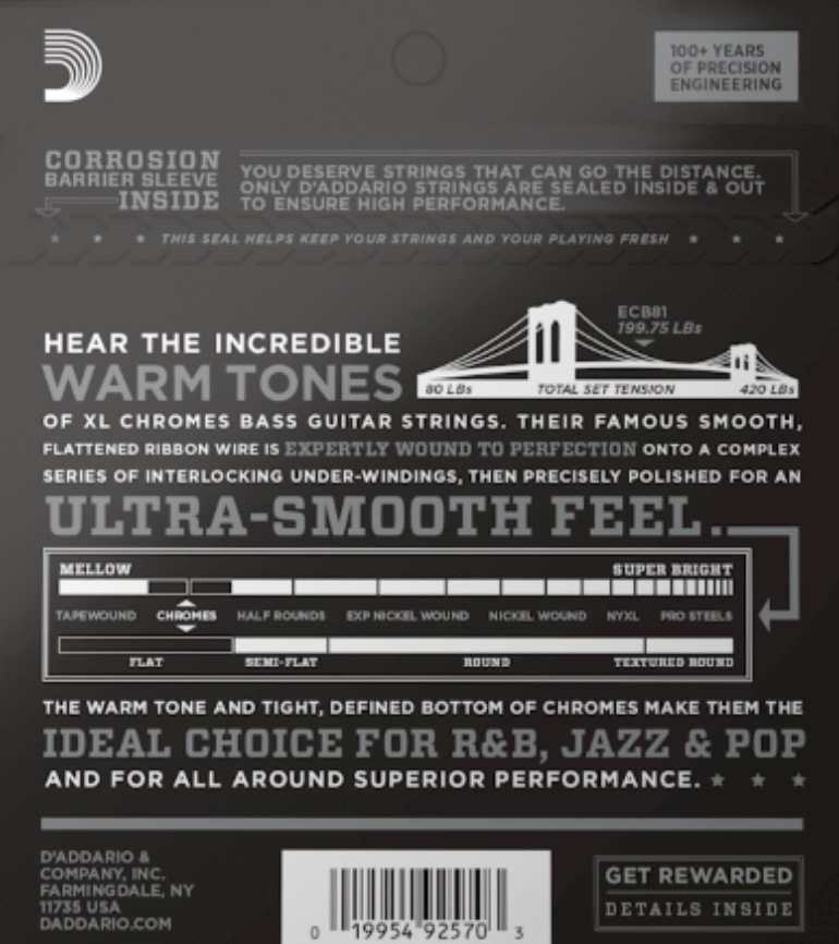 D'Addario ECB81 (flatwound) Set 4 string bassnaren
