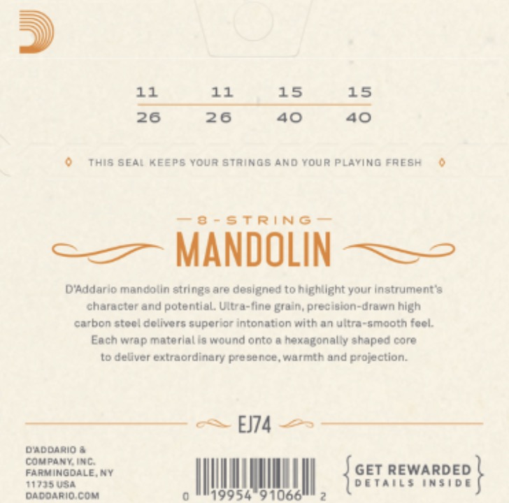 D'Addario EJ74 loop end Set mandoline snaren