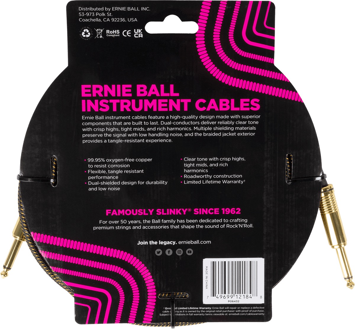 Ernie Ball EEB 6332 woven 5,5m gitaarkabel