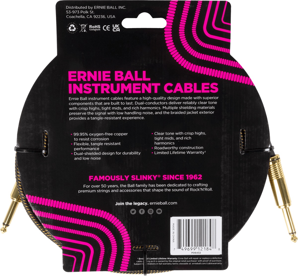 Ernie Ball EEB 6432 woven 5,5m gitaarkabel