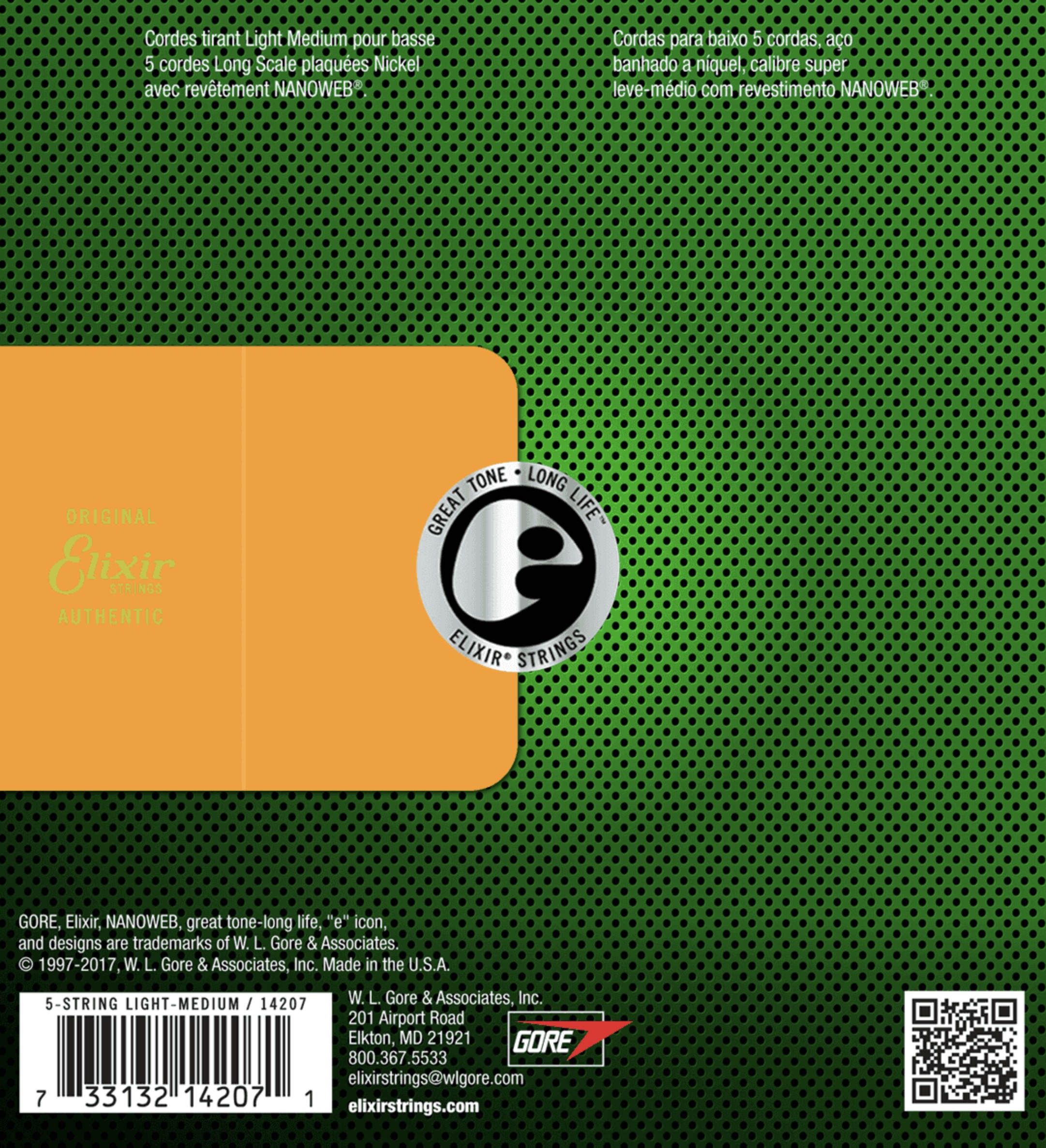 Elixir 14207 light/medium Set 5 string bassnaren