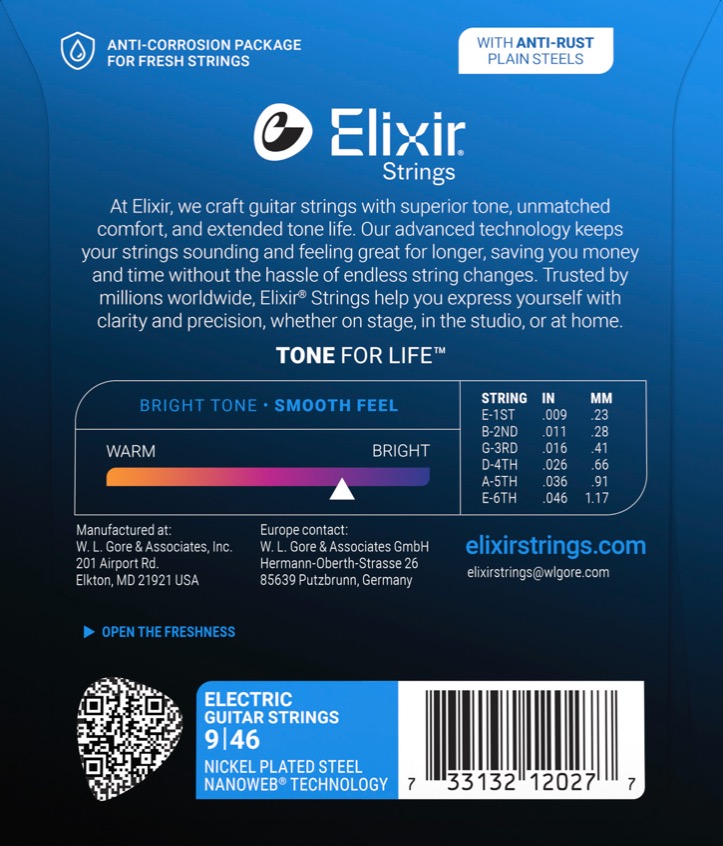 Elixir Nanoweb 9-46 custom light 0.09 Set voor elektrische gitaar